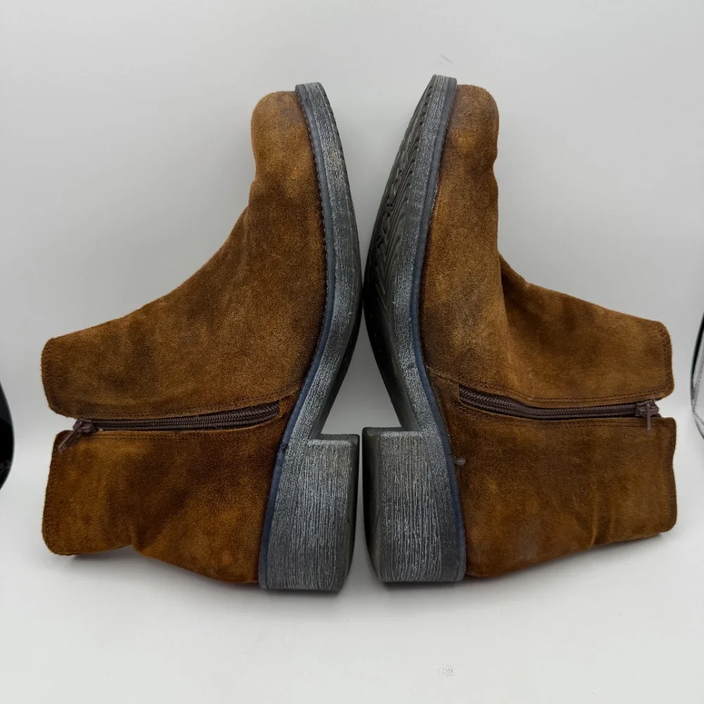 Naot Suede Ankle Boots Brown Leather Block Heel Zip Up Comfort EU‎ 42 US 11